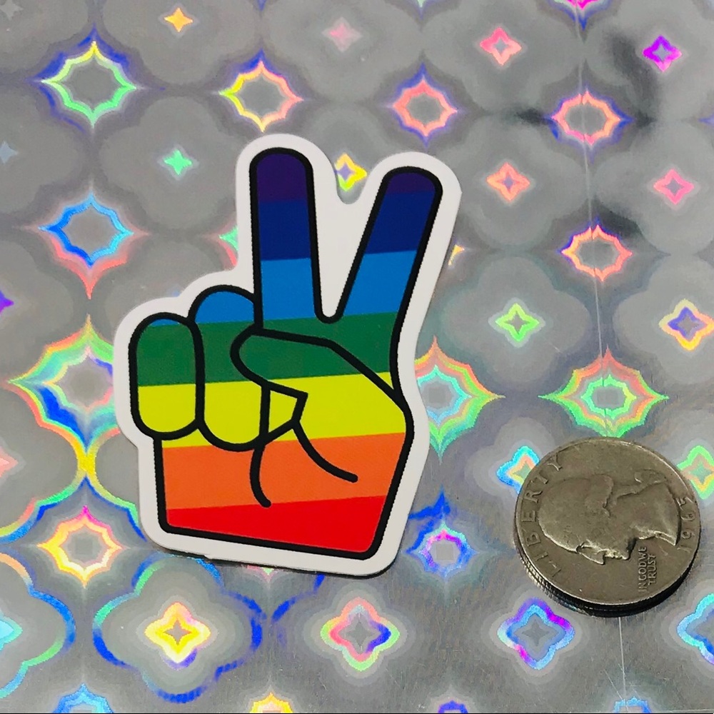 Rainbow Peace Sign Hand Vibrant Pride Single Decor Design Accent Sticker - Picture 4 of 10